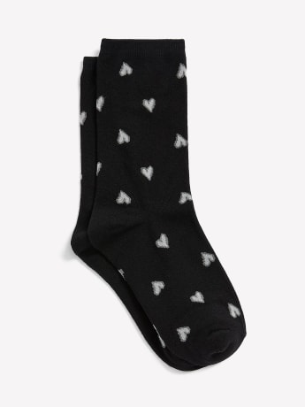 Black Crew Socks, Heart Print