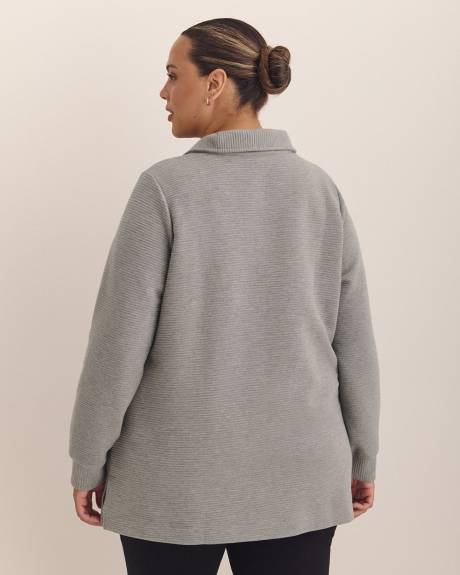 Sweatshirt tunique côtelé chiné à col cheminée zippé - Active Zone