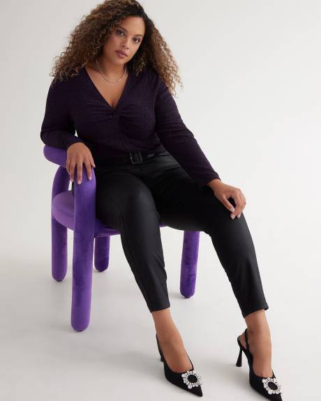 Black Twisted V-Neck Knit Top