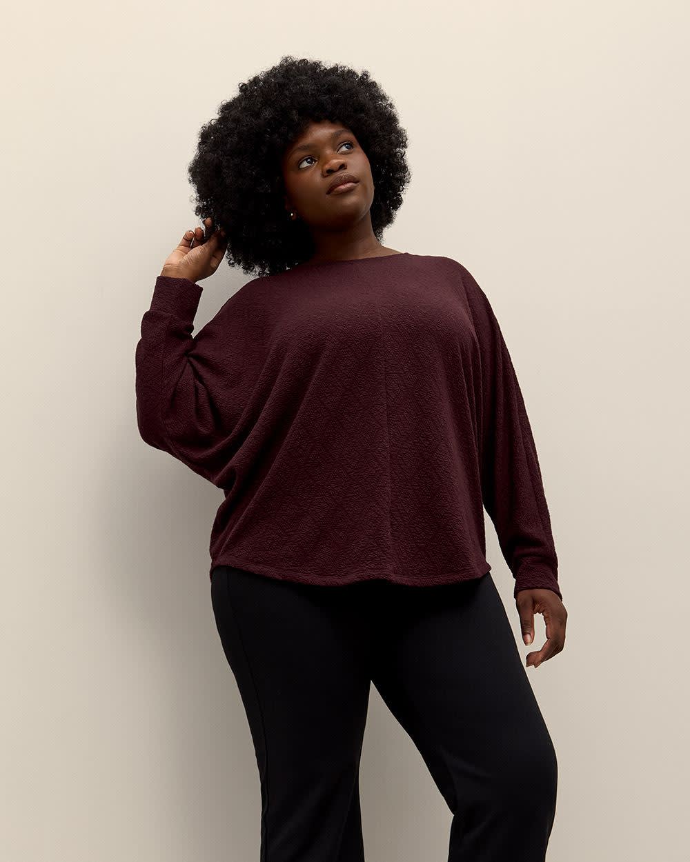 Dolman-Sleeve Textured Knit Top with Cuffs | Penningtons