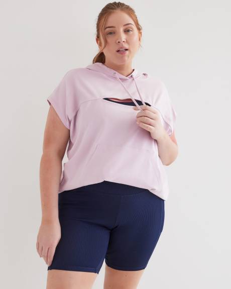 Short-Sleeve Hooded Top with Keyhole - Active Zone