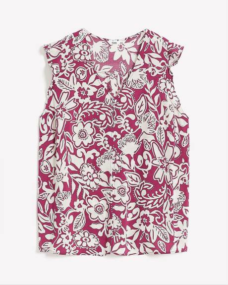 V-Neck Blouse with Short Flutter Sleeve