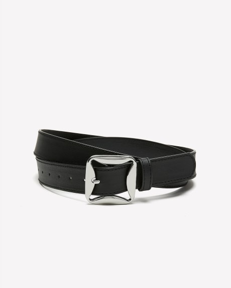 Faux-Leather Belt with Square Buckle