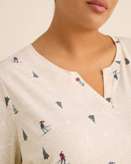 Ski-Print Long-Sleeve Heather Knit Sleepshirt - ti Voglio