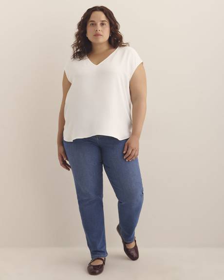 Mixed-Media V-Neck Blouse with Underpinning