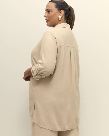 Linen Blend Tunic Shirt with Rolled-Up Sleeves