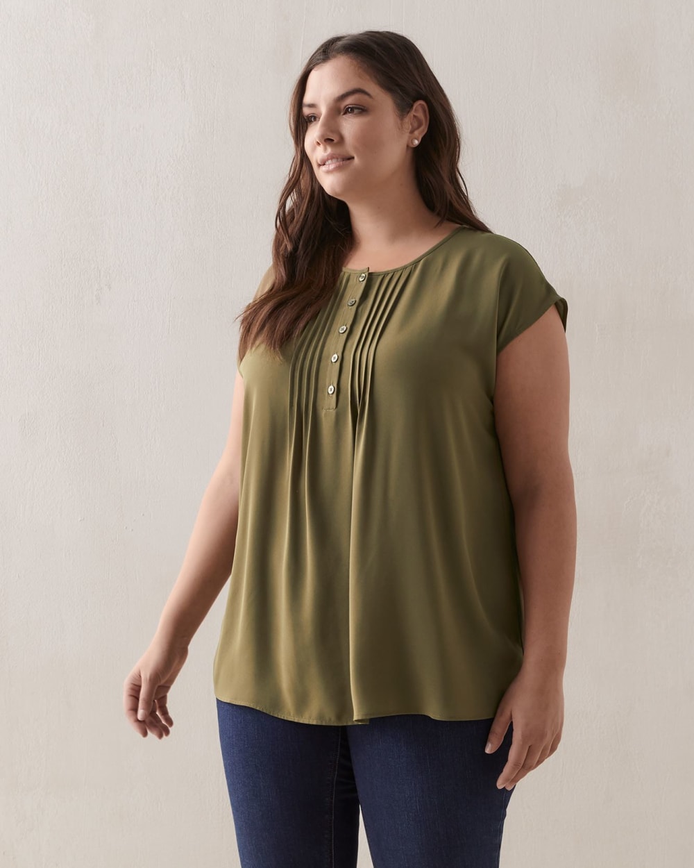 Solid capsleeve Blouse With Pintuck Details In Every Story Penningtons