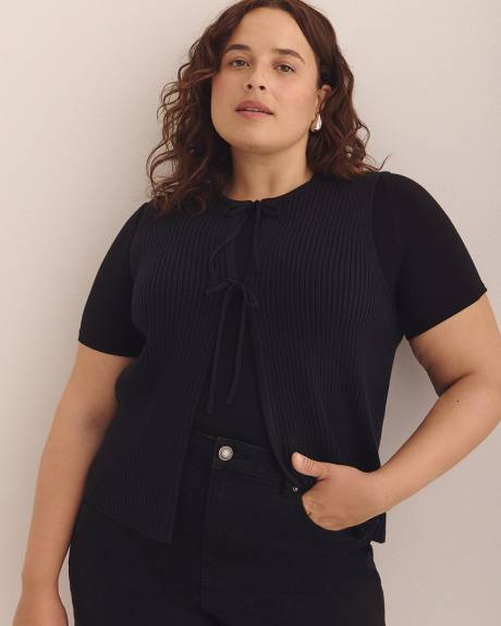 Sleeveless Sweater Vest with Tie-Front
