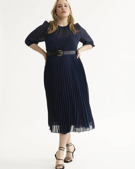 Robe midi marine plissée Love Pleats - City Chic