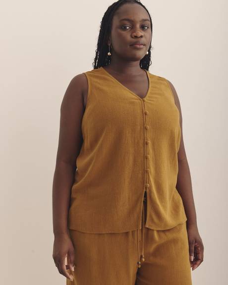 V-Neck Button Down Sleeveless Blouse