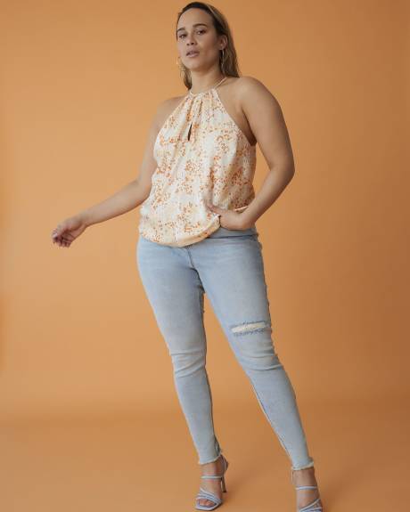 Camisole en satin fleuri à col licou croisé - Addition Elle
