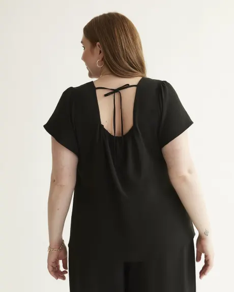 Black Sweetheart Blouse with Flutter Sleeves