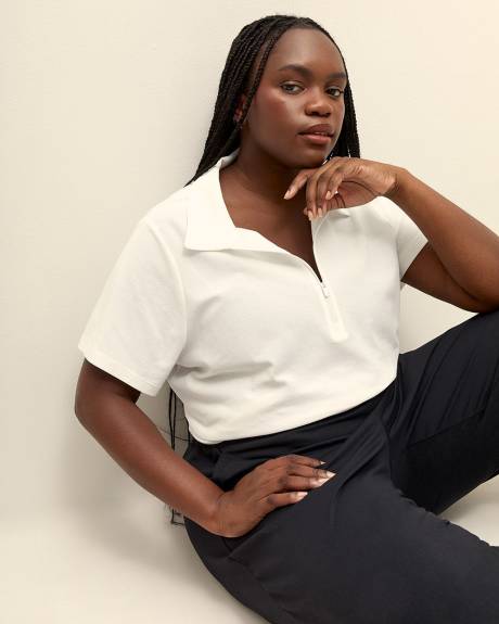 Pique Short-Sleeve Zip Polo Top - Active Zone
