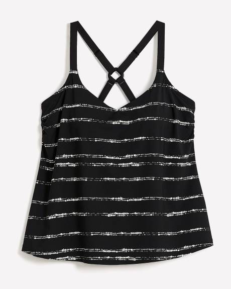 Black Dotted Stripe Tankini with Back Ring