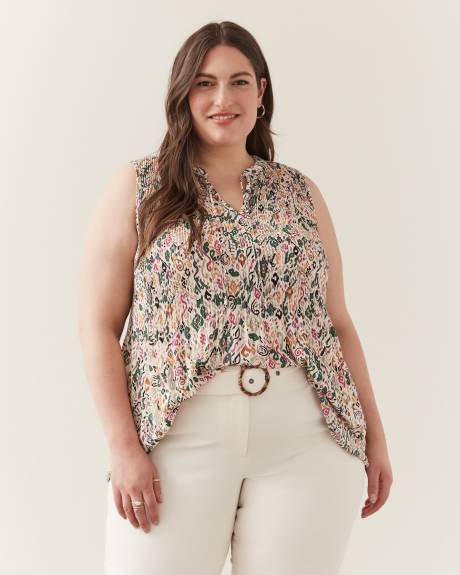 Printed Sleeveless Pleated Tunic