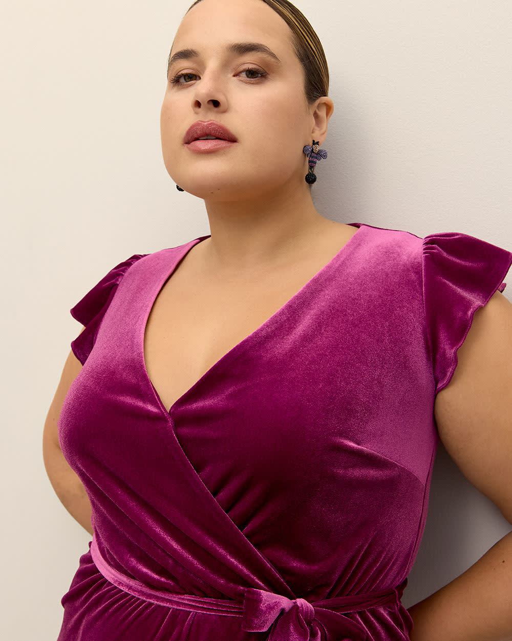 Wrap Velvet Maxi Dress with Tiered Hem Addition Elle Penningtons