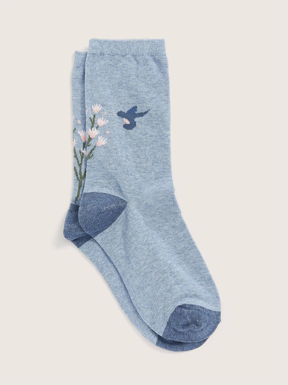 Crew Socks with Hummingbird Placement Print