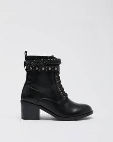 Bottes lacées noires à talon bloc, pied très large