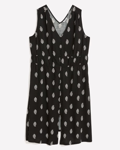 Printed Black Sleeveless Buttoned-Down Dress
