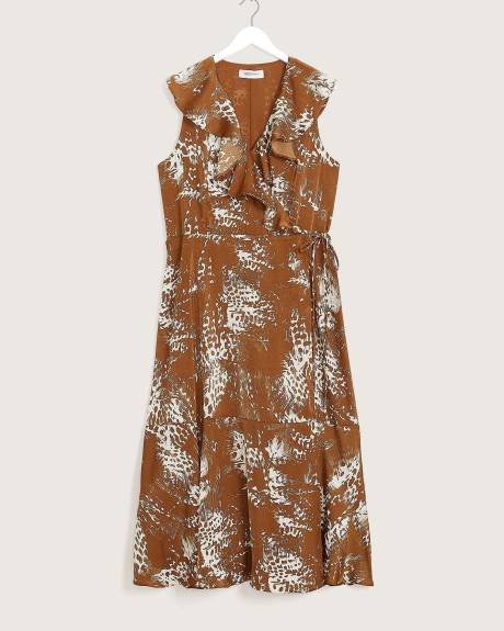 Robe maxi cache-coeur satinée à volants - Addition Elle