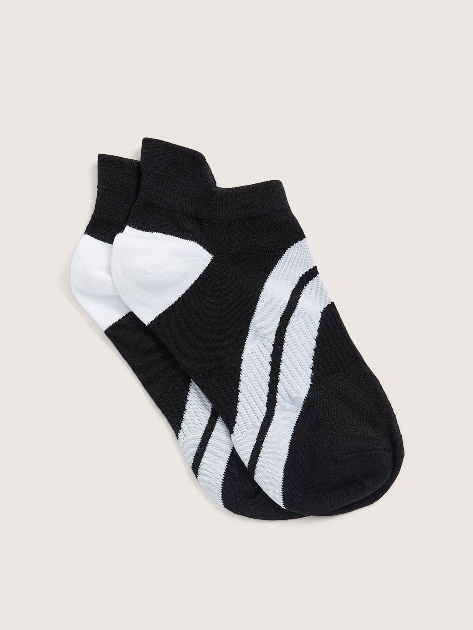 Contrast Stripe Ankle Sports Socks with Tab, Black - Active Zone