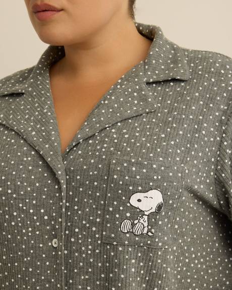 Grey Snoopy Long-Sleeve Buttoned-Down Sleepshirt - ti Voglio