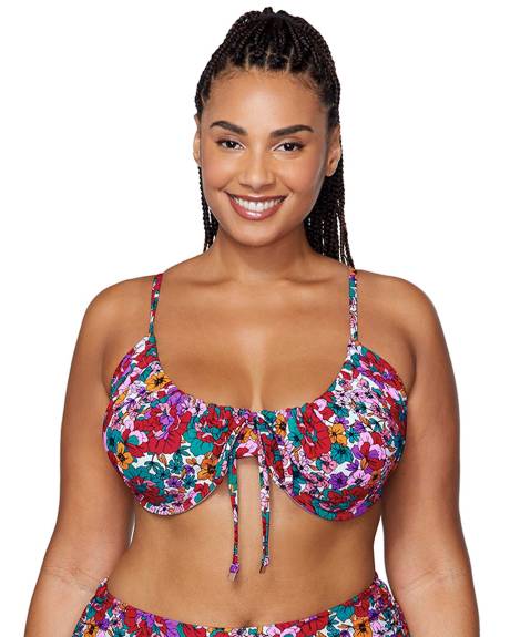 Floral-Print Collina Bra Swim Top - Raisins Curve