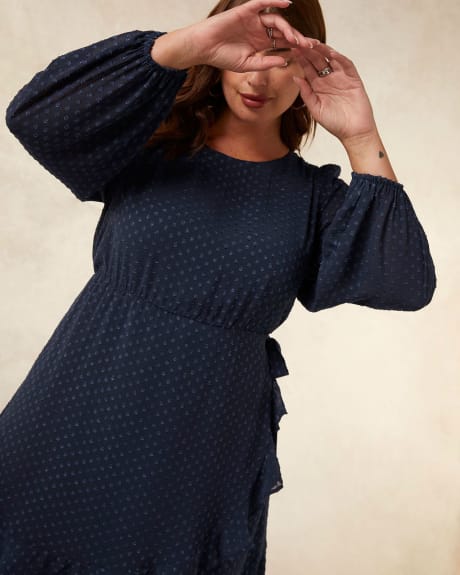 Solid Faux-Wrap Dress with Ruffled Hem - Addition Elle