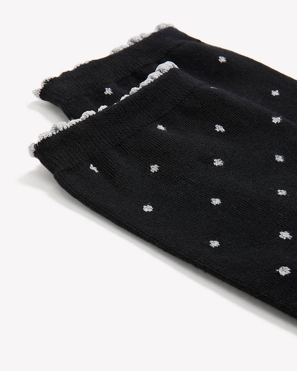 Chaussettes noires à pois métallisés et rebords festonnés Chaussettes noires à pois métallisés et rebords festonnés