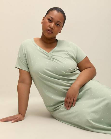 Green Dotted Long Cotton Sleepshirt - ti Voglio