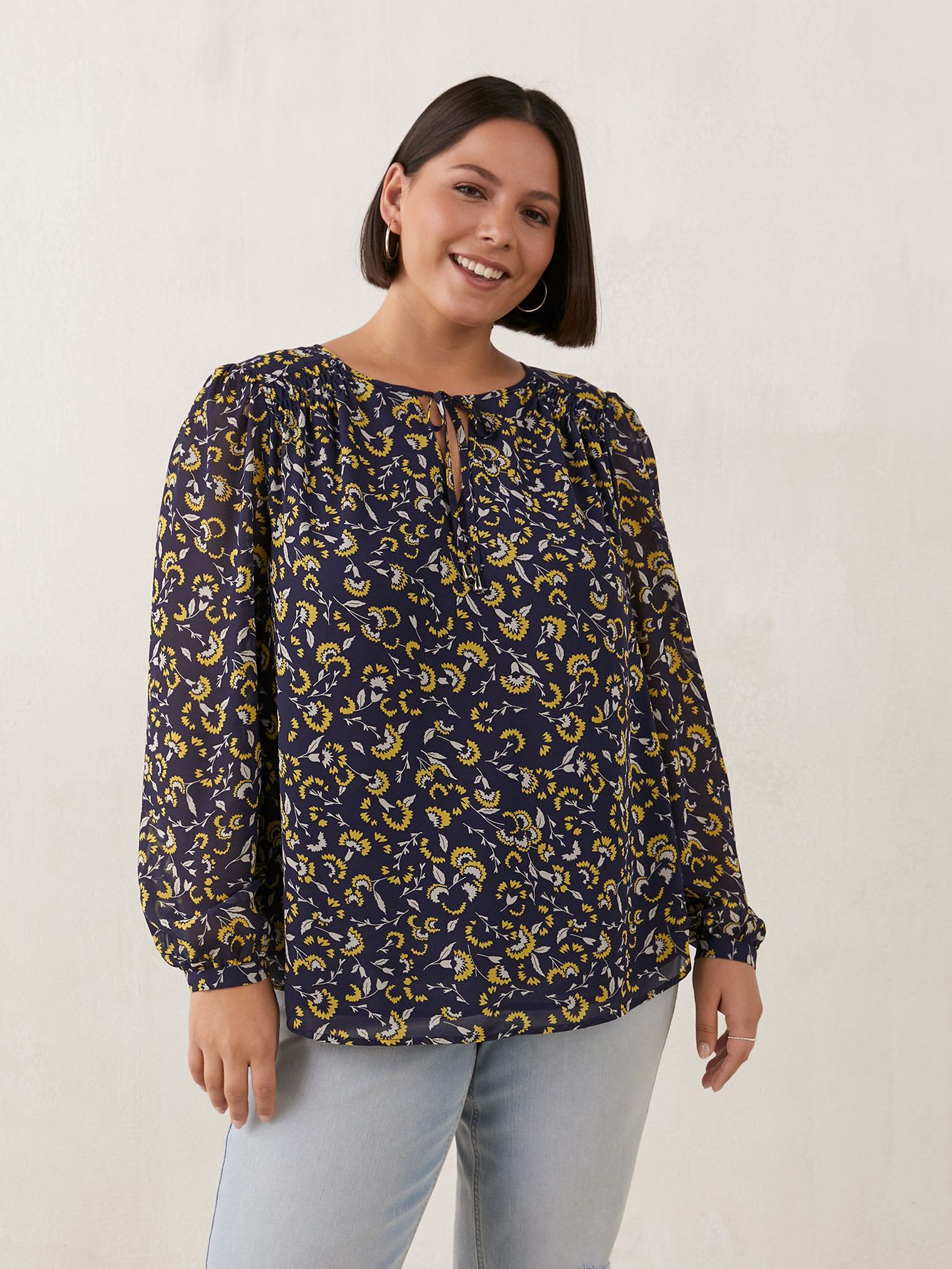 Printed Popover Blouse With Neck Ties - In Every Story | Penningtons
