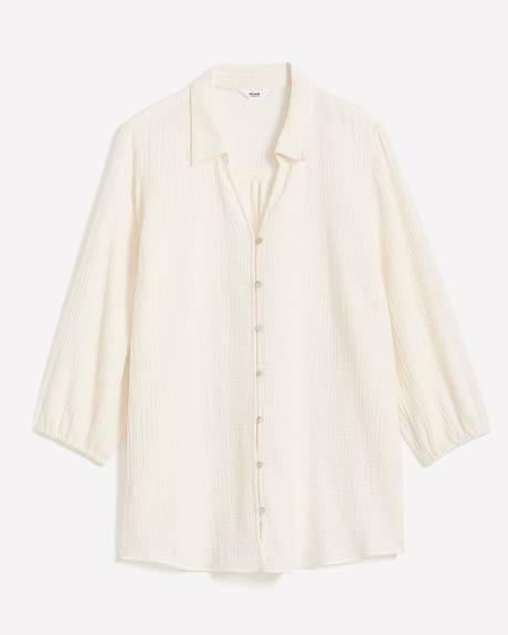 Buttoned Down Shirt with 3/4 Balloon Sleeves