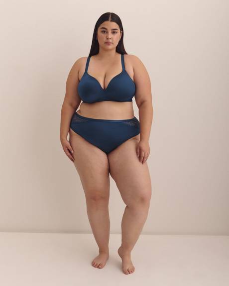 Culotte échancrée en satin bleu avec dentelle et maille - Déesse Collection Culotte échancrée en satin bleu avec dentelle et maille - Déesse Collection