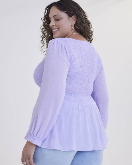 Long-Sleeve Blouse with Shirring Top - Addition Elle