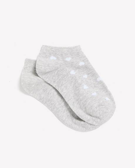 Grey Heart-Print Ankle Socks
