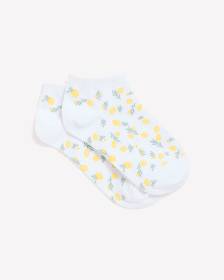 White Lemon-Print Ankle Socks