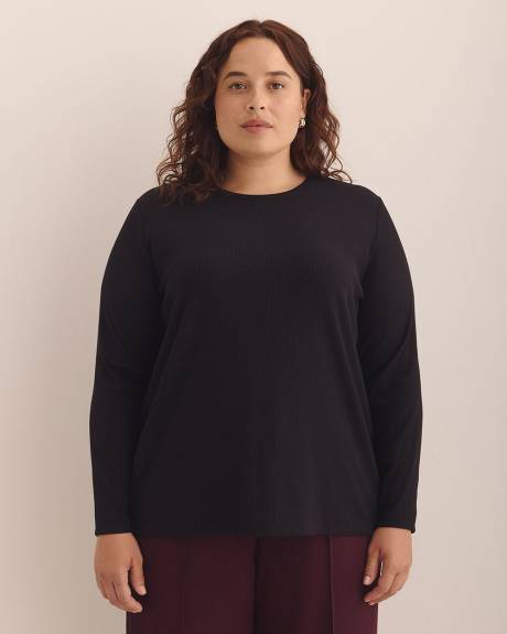 Boyfriend-Fit Long-Sleeve Ribbed Knit Tee