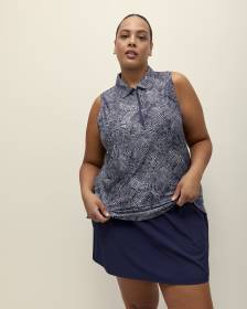 Printed Sleeveless Zip Polo Top - Active Zone