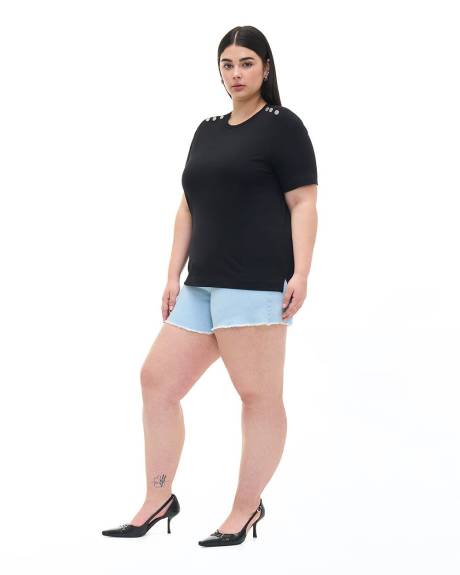 Knit Top with Buttons at Shoulders - Addition Elle