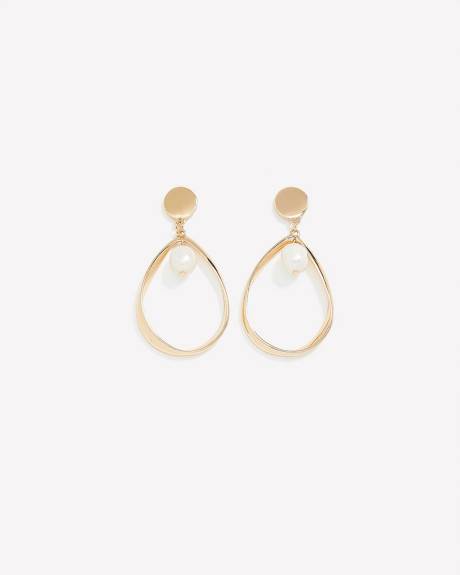 Tear Drop Hoop Earrings with Pearl