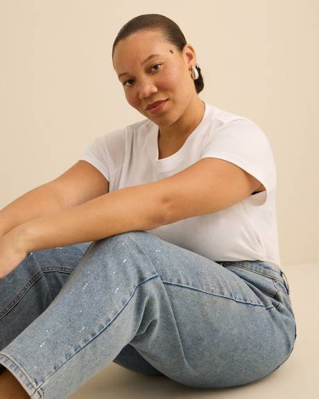 Jean mom taille haute à motif décoratif - Addition Elle