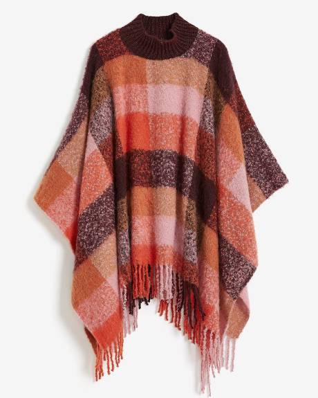 Poncho carreauté avec col côtelé