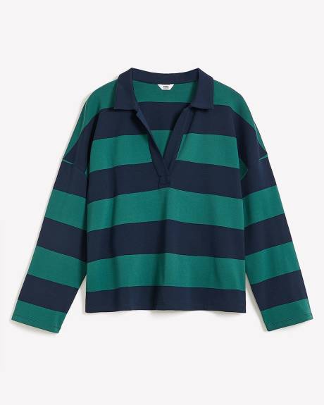 Cotton Striped Polo Sweatshirt