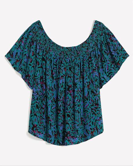 Off-Shoulder Blouse with Smocked Neckline