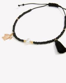 Black Beaded Cord Bracelet with Turtle Pendant
