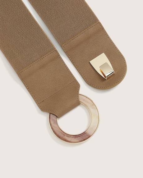 Wide Elastic Belt with Fancy Round Buckle