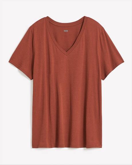 T-shirt à manches courtes et col en V, coupe boyfriend