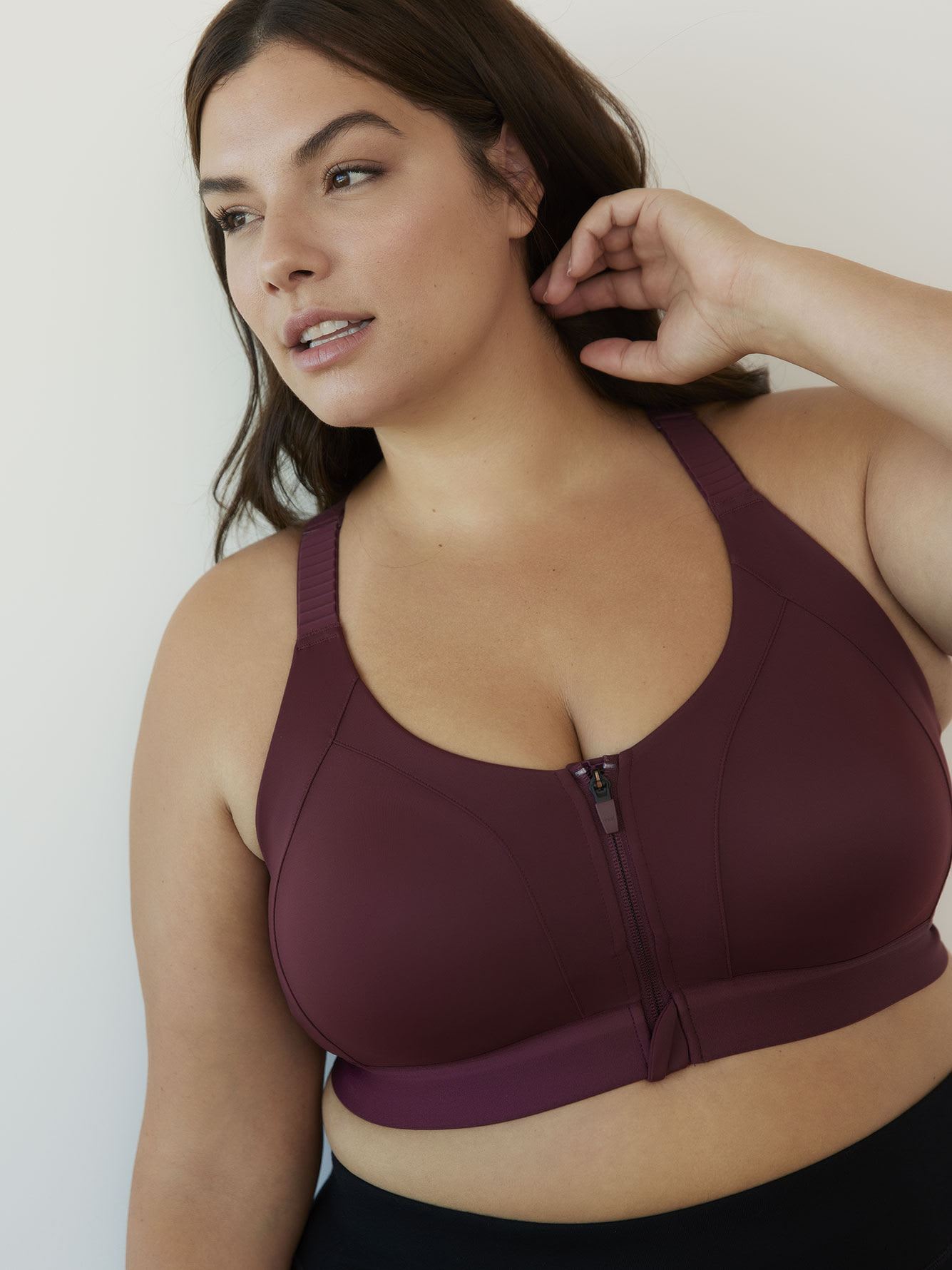 Front Zip Sports Bra, BROWN