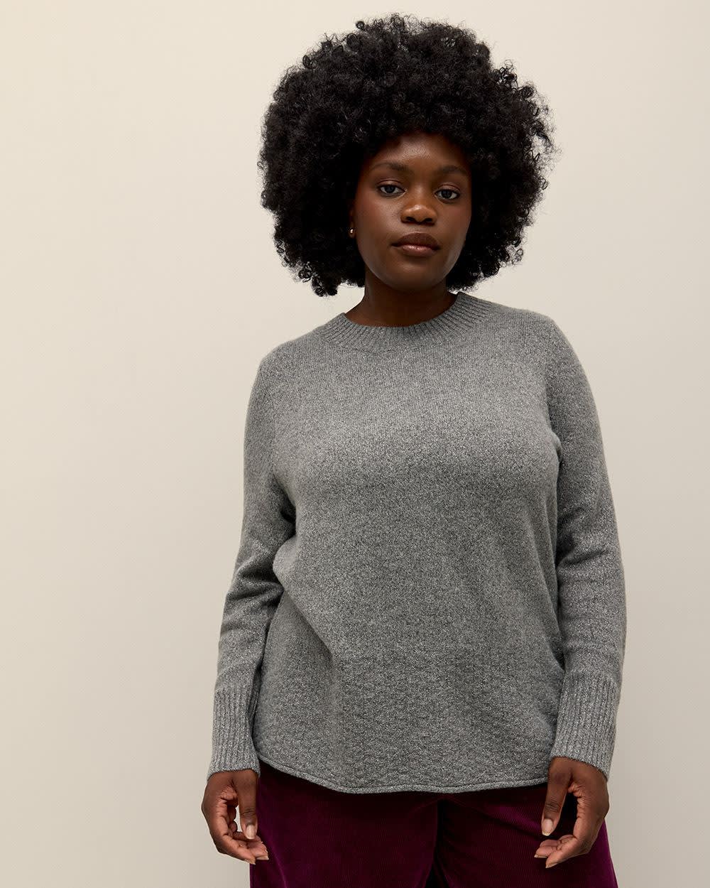 Penningtons Crewneck Sweater with Lurex Fancy Stitch Hem Light Grey Mix 4X
