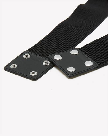 Black Elastic Belt with Large Jewel Stone Buckle